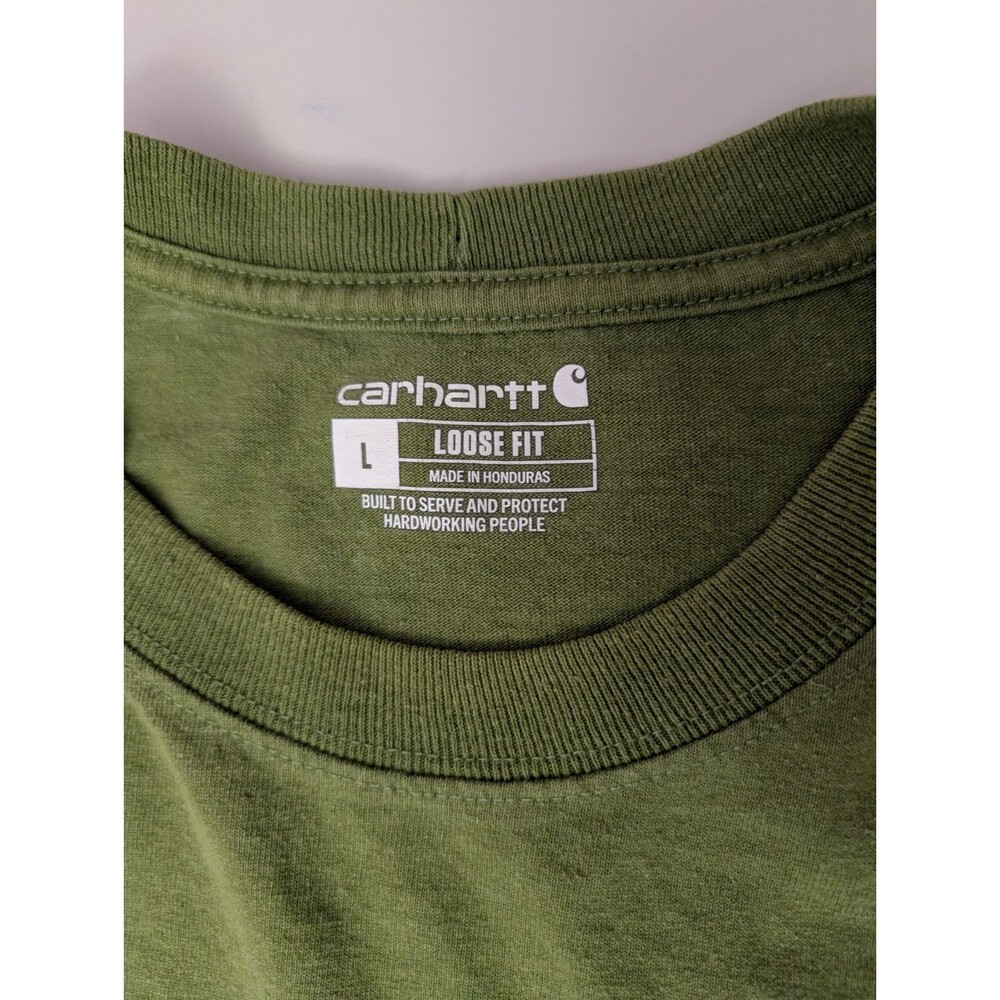 Carhartt K126 Men L Green Loose Fit Heavyweight Long Sleeve Pocket T-Shirt Read